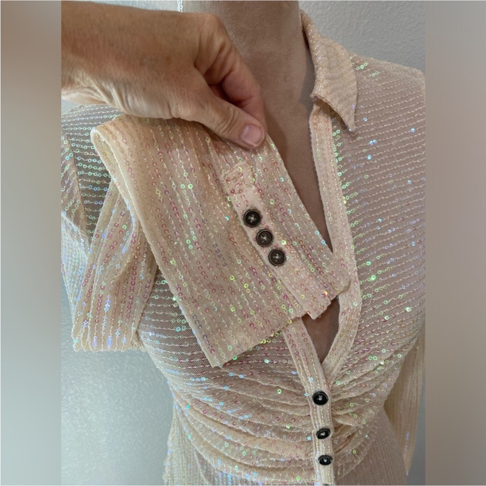 NWT Free People Ivory Sequin Button-Down Blouse - Picture 4 of 7